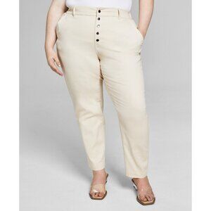 BAR III Plus Size Snap Closure High-Rise Tapered Beige Dress Pants NWT